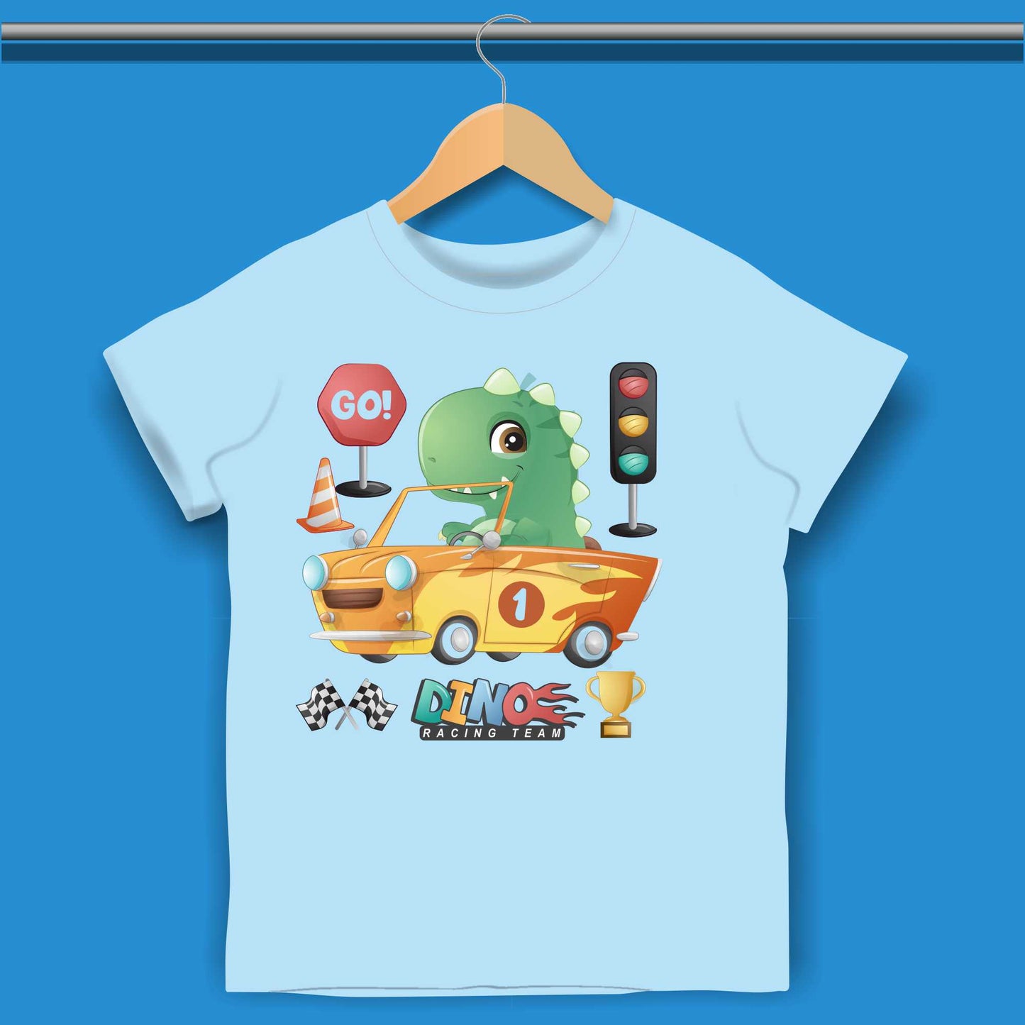 Baby Dino in cartoon car T-shirt for Boys