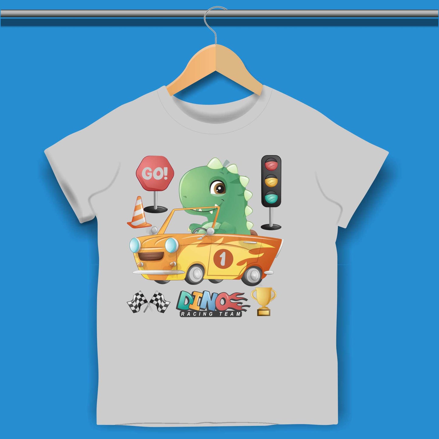 Baby Dino in cartoon car T-shirt for Boys