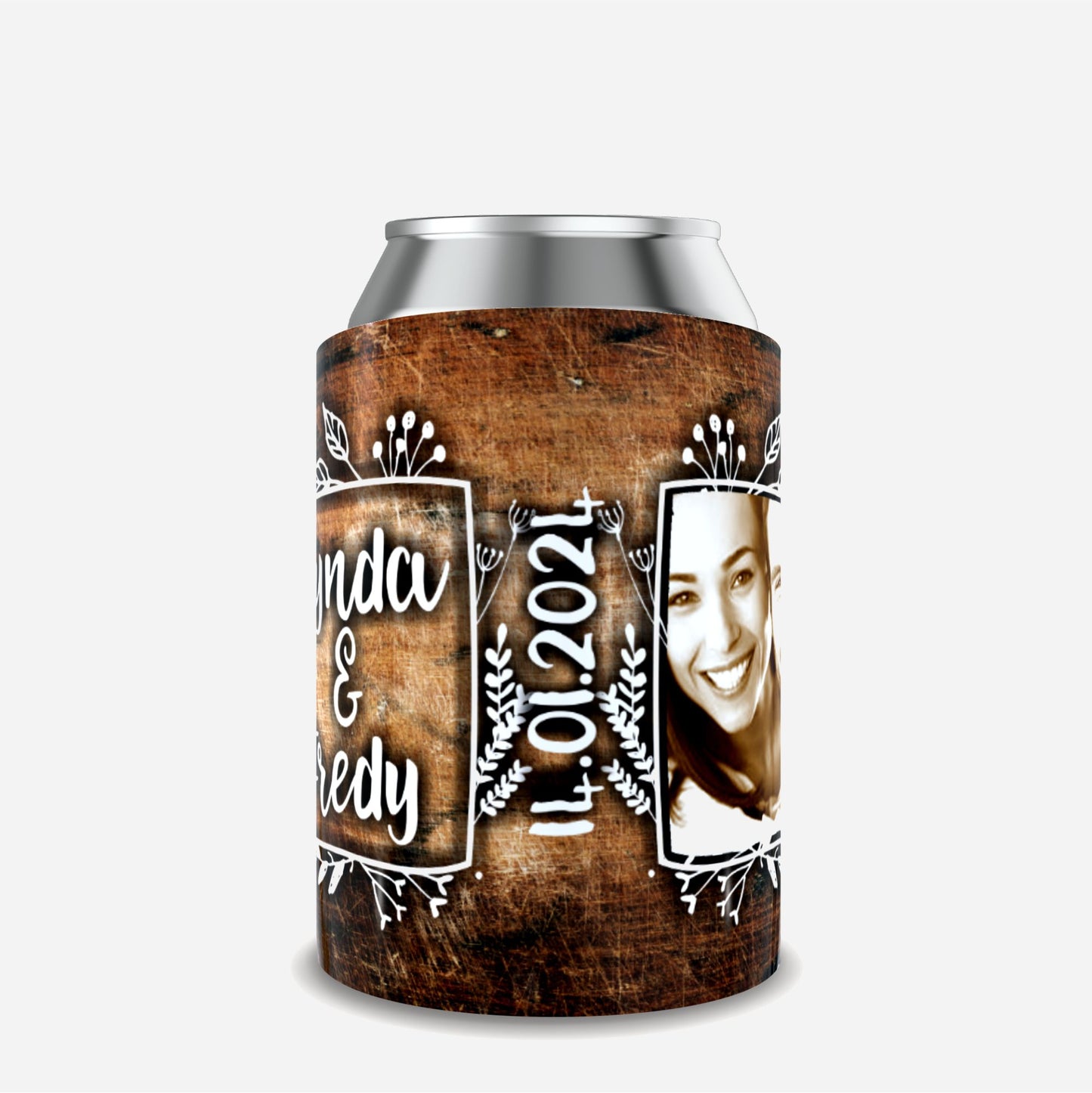 Full Colour Rustic Wedding Stubby Holder / Can Cooler - Quantity of 20 - Design 46