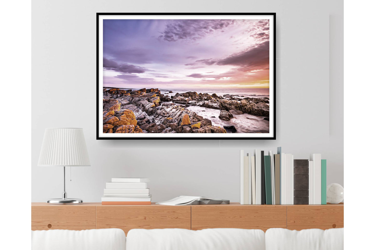 Ocean Rocky Shore. Sunset over the ocean.