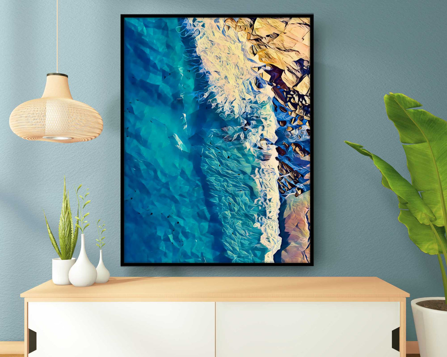Beach Ocean Wall Art. Beach Prints. Artistic Rocky shore. Ocean Prints. Size A4. #0055