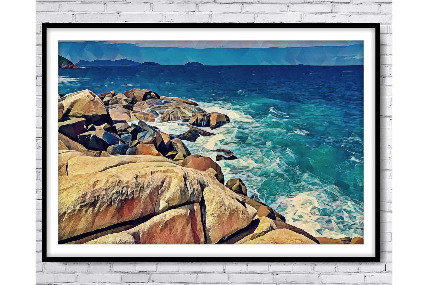 Beach Ocean Wall Art. Beach Prints. Artistic Watercolour Rocky shore. Ocean Prints. Size A4. #0065