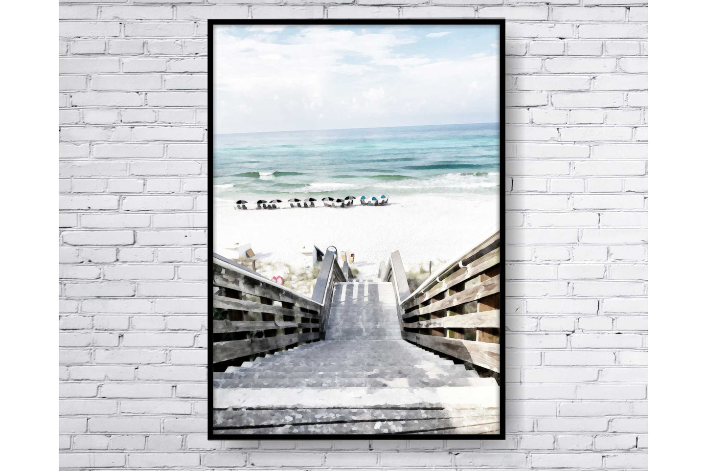 Beach Ocean Wall Art. Beach Prints. Artistic "Old photo" Watercolour beach print with surfers. Ocean Prints. Size A4. #0117