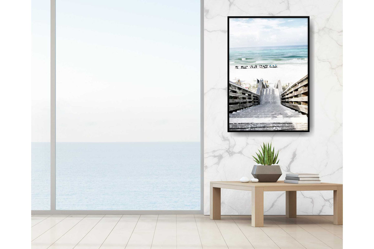 Beach Ocean Wall Art. Beach Prints. Artistic "Old photo" Watercolour beach print with surfers. Ocean Prints. Size A4. #0117