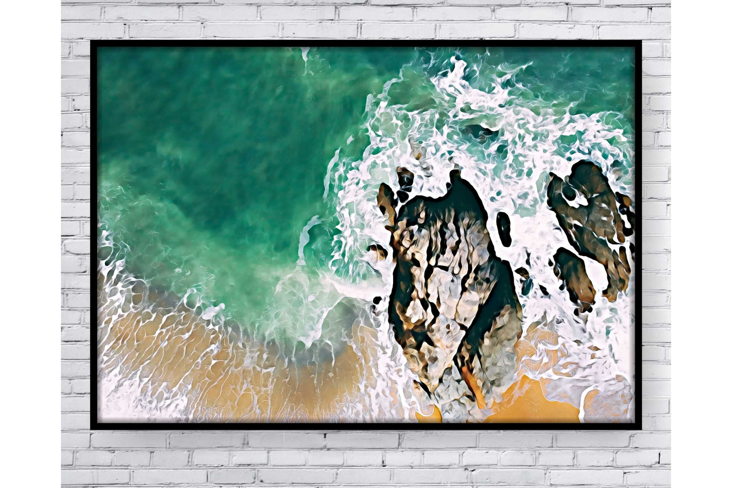 Beach Ocean Wall Art. Beach Prints. Artistic Watercolour beach print. Rocky seaside. Size A4. #0201