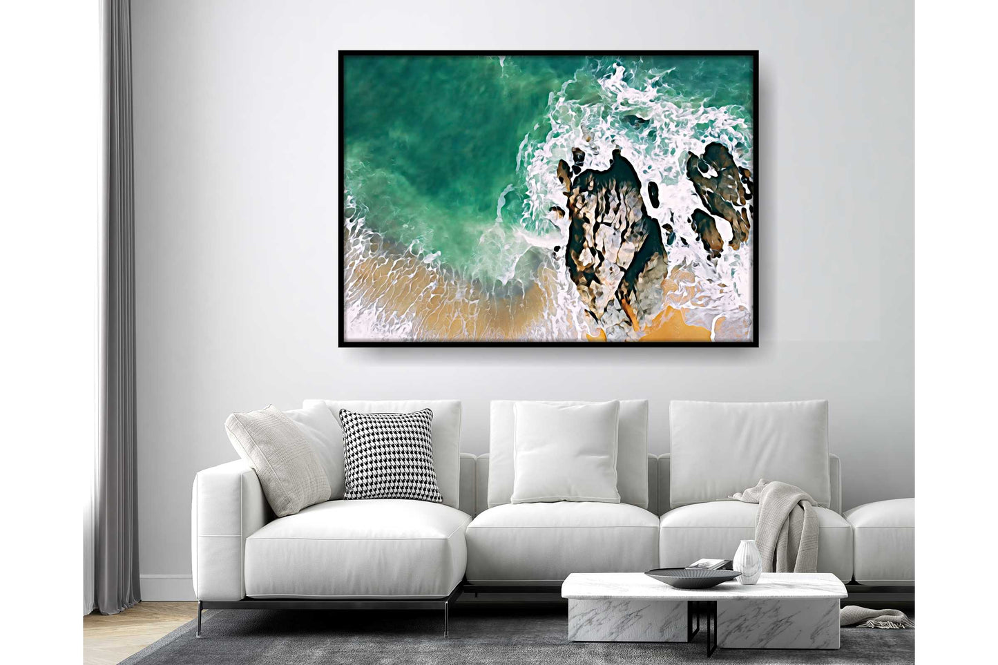 Beach Ocean Wall Art. Beach Prints. Artistic Watercolour beach print. Rocky seaside. Size A4. #0201