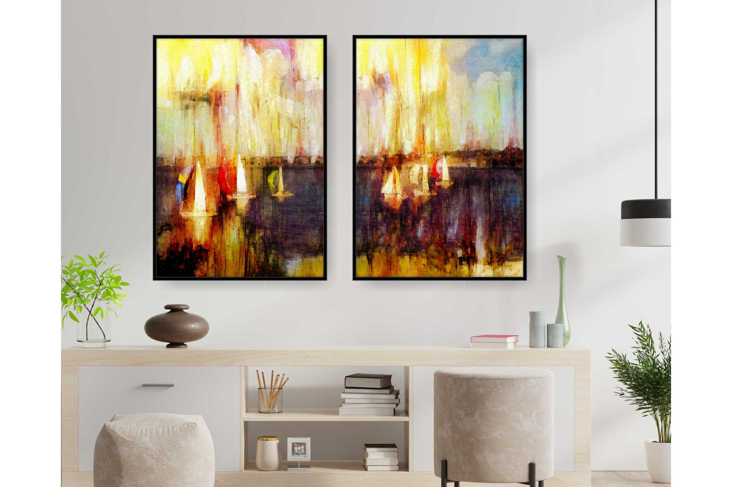 Set of 2 prints A4 size. Beach Ocean Wall Art. Watercolour Ocean Prints. Abstract watercolour sailboats. #0270