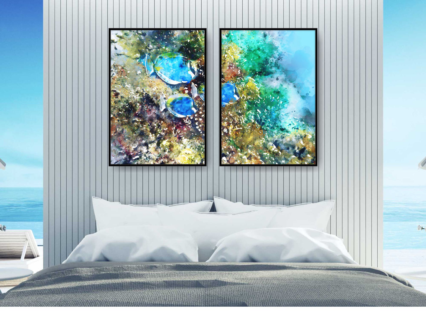Set of 2 prints. Beach Ocean Wall Art. Watercolour coral Prints. #0278