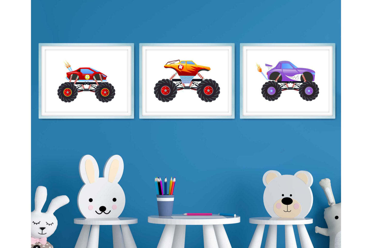 Wall Art Print for Boys Room Monster Trucks