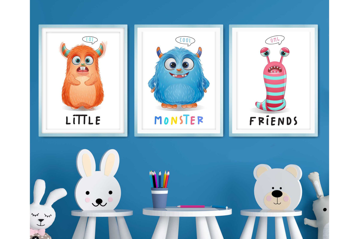 Wall Art Print for Boys Room. Little Monster Friends.