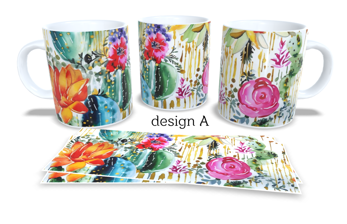 Colourfull Coffee and Tea Mug. Coffee Cup. Tea Mug. Watercolour floral design. Full colour sublimated #253