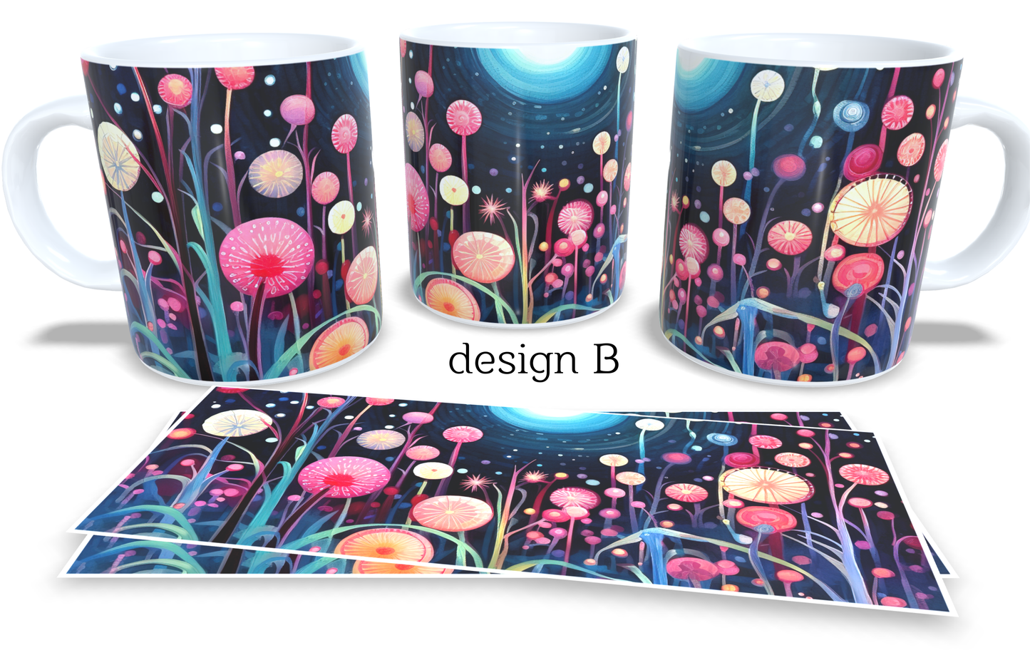 Colourfull Coffee and Tea Mug. Coffee Cup. Tea Mug. Night sky with abstract dandelions. Full colour sublimated #213