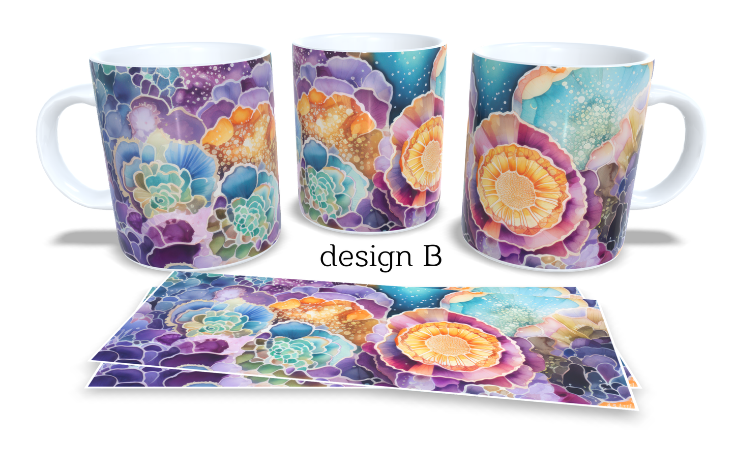 Colourfull Coffee and Tea Mug. Coffee Cup. Tea Mug. Abstract floral design. Full colour sublimated #391