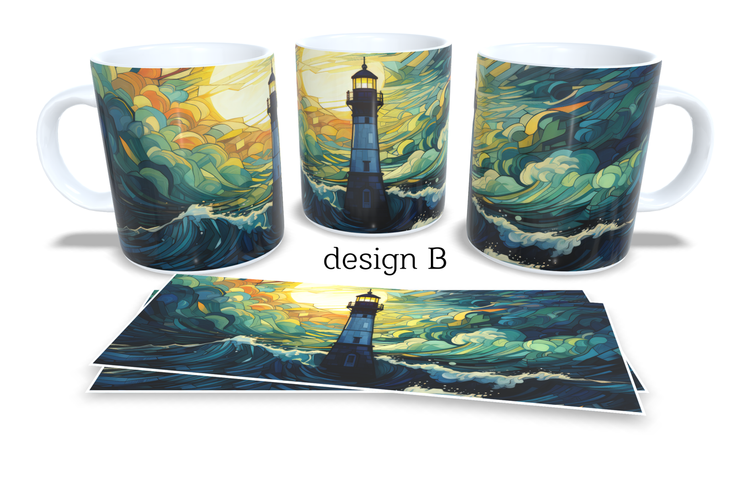 Colourfull Coffee and Tea Mug. Coffee Cup. Tea Mug. Stained-Glass-Lighthouse