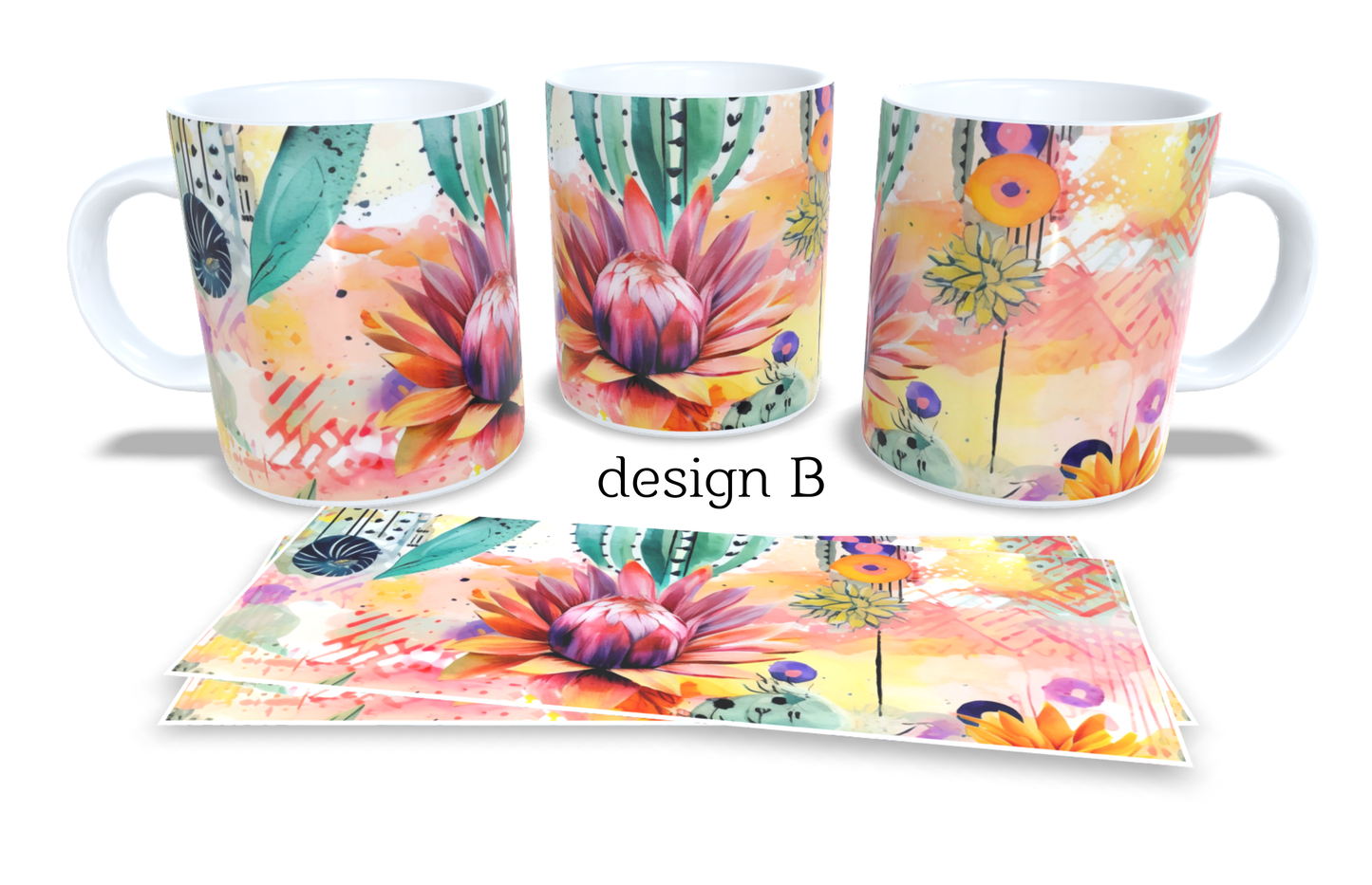 Colourfull Coffee and Tea Mug. Coffee Cup. Tea Mug. Watercolour floral design. Full colour sublimated #253