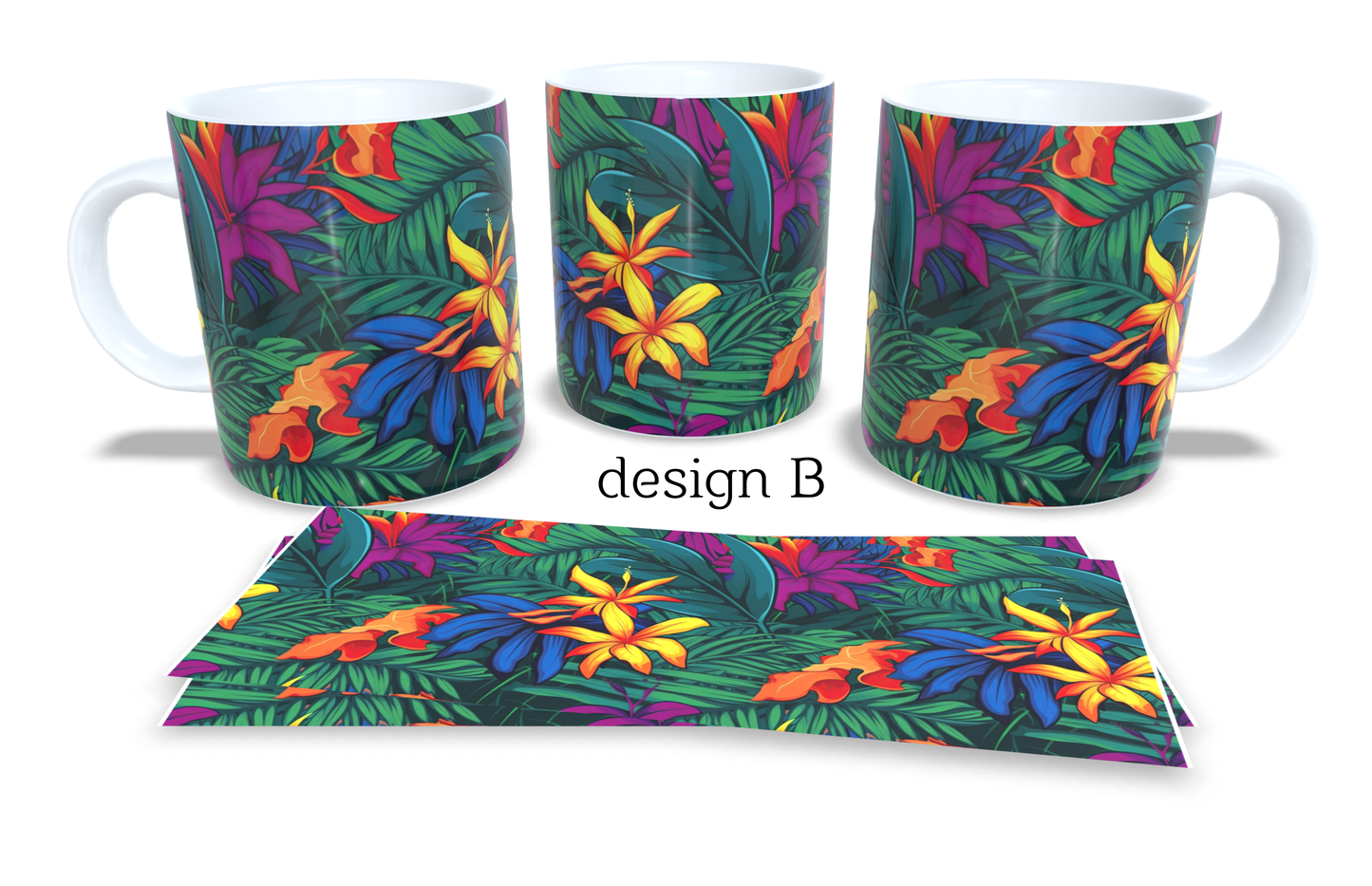 Colourfull Coffee and Tea Mug. Coffee Cup. Tea Mug. Tropical leavs. Full colour sublimated #265
