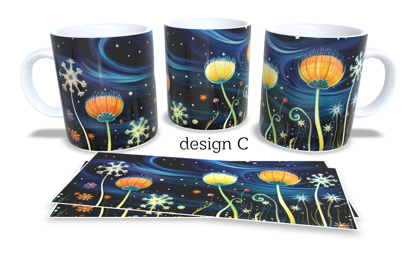 6Colourfull Coffee and Tea Mug. Coffee Cup. Tea Mug. Abstract coloured floral design and night sky. Full colour sublimated #126