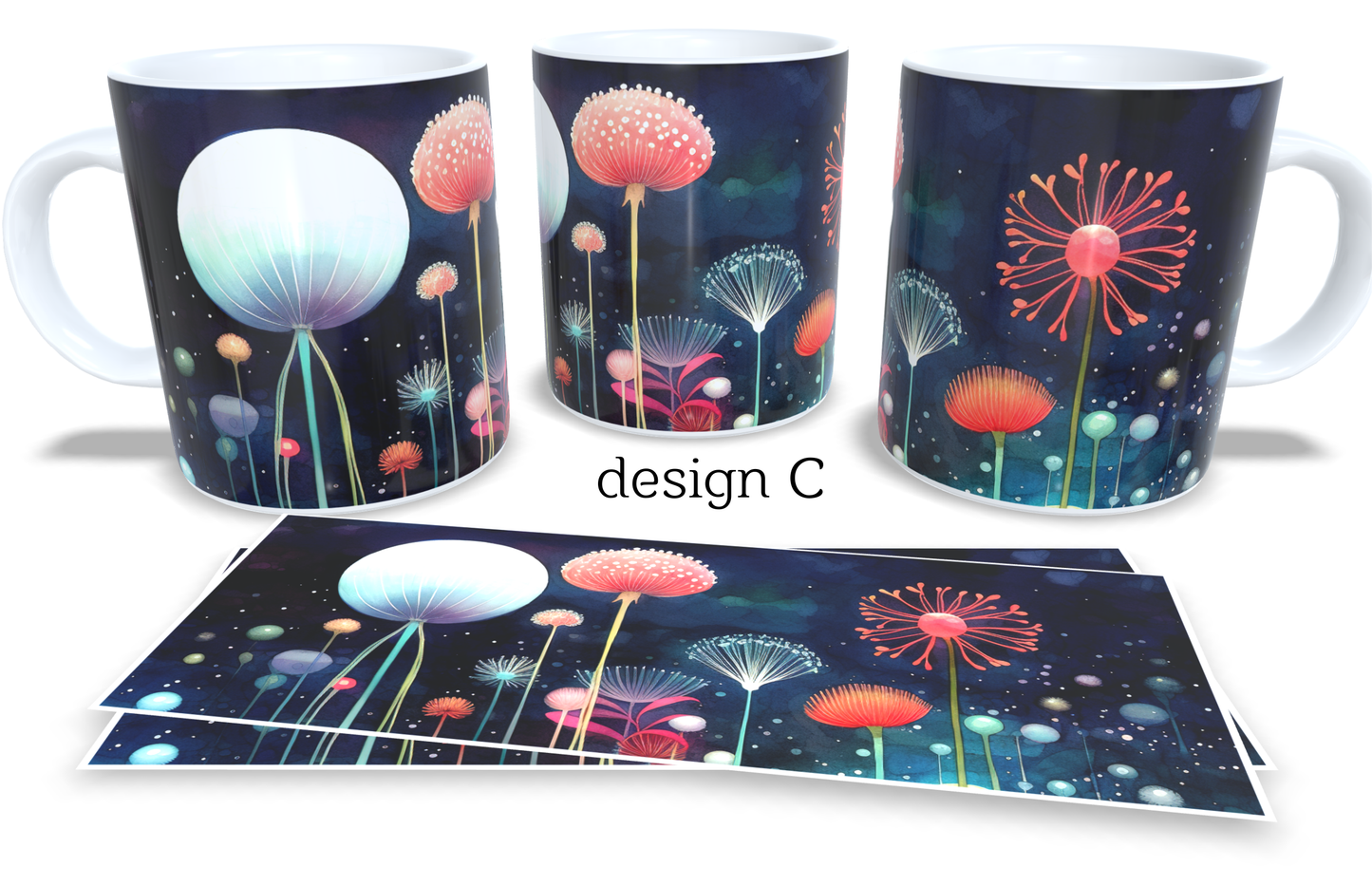 Colourfull Coffee and Tea Mug. Coffee Cup. Tea Mug. Night sky with abstract dandelions. Full colour sublimated #213
