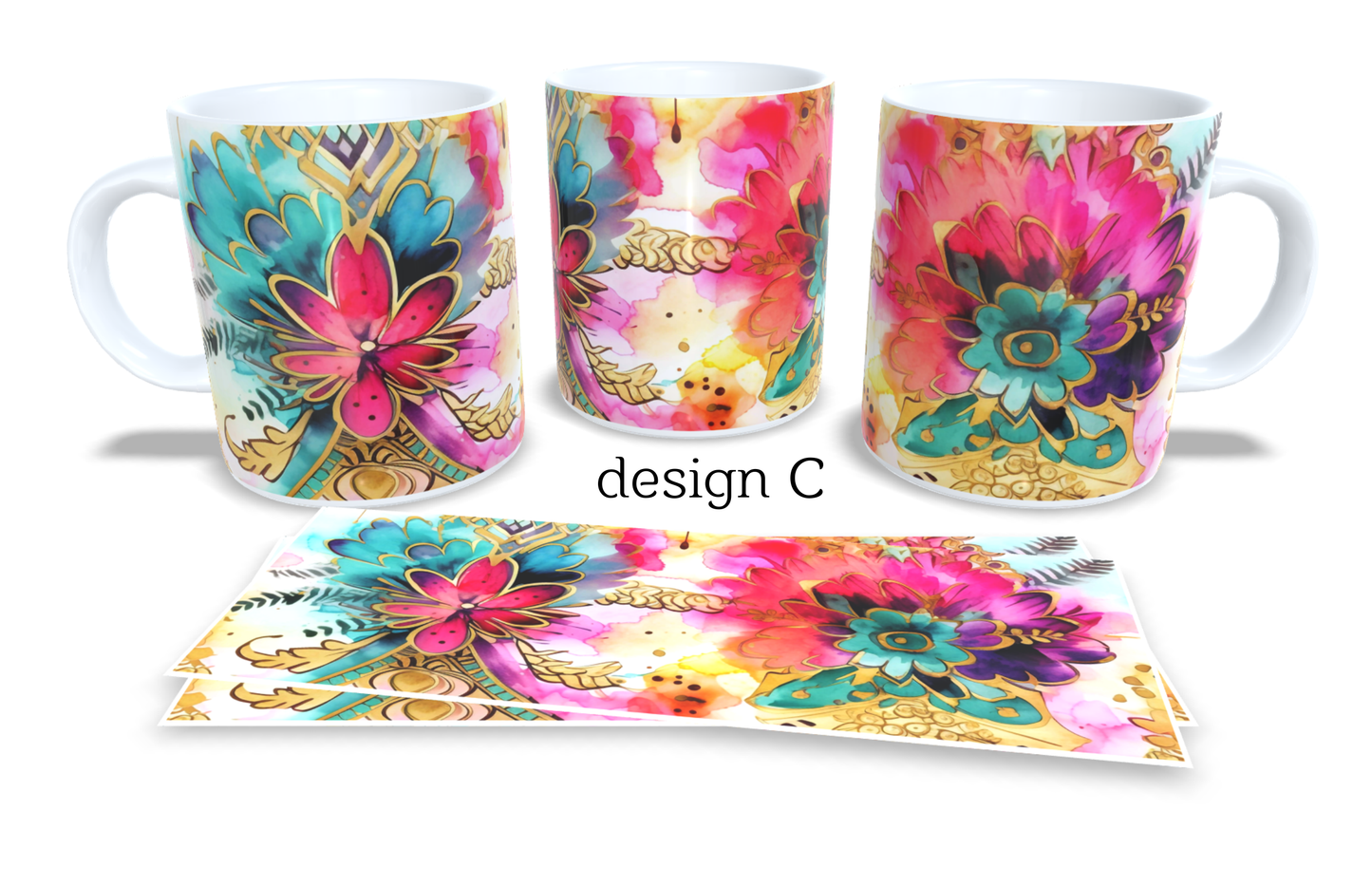 Colourfull Coffee and Tea Mug. Coffee Cup. Tea Mug. Watercolour floral design. Full colour sublimated #253