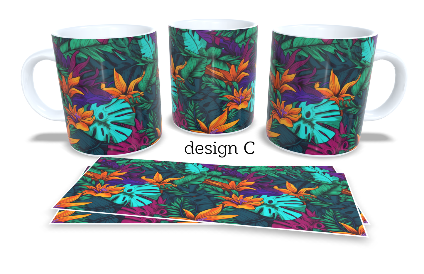 Colourfull Coffee and Tea Mug. Coffee Cup. Tea Mug. Tropical leavs. Full colour sublimated #265