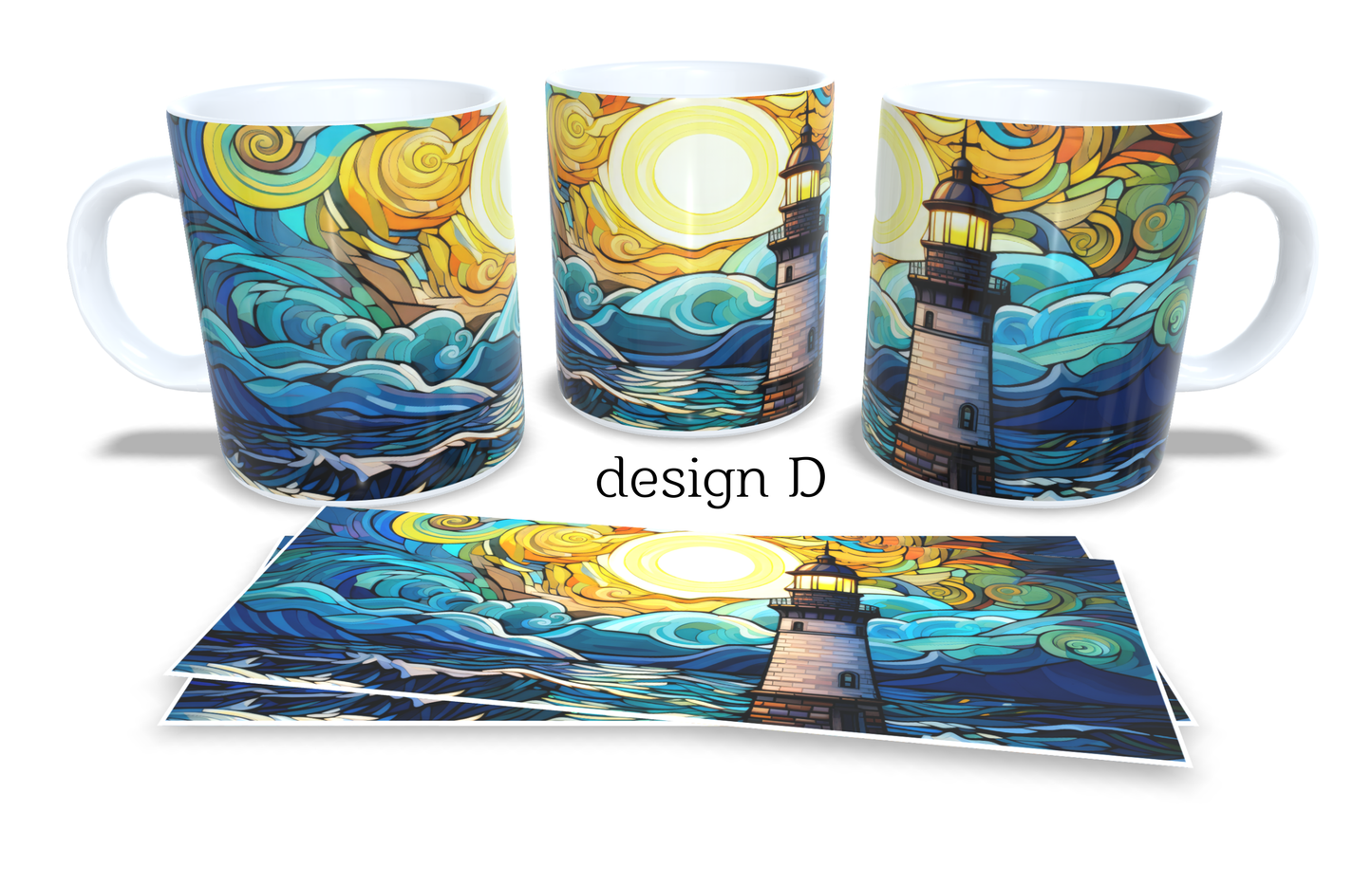 Colourfull Coffee and Tea Mug. Coffee Cup. Tea Mug. Stained-Glass-Lighthouse