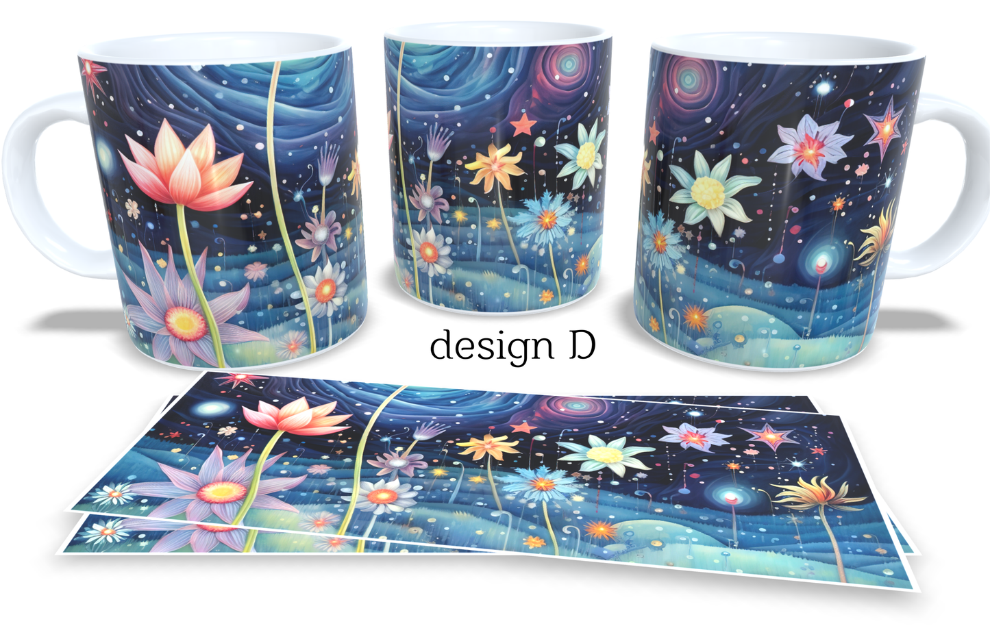 Colourfull Coffee and Tea Mug. Coffee Cup. Tea Mug. Night sky with abstract dandelions. Full colour sublimated #213
