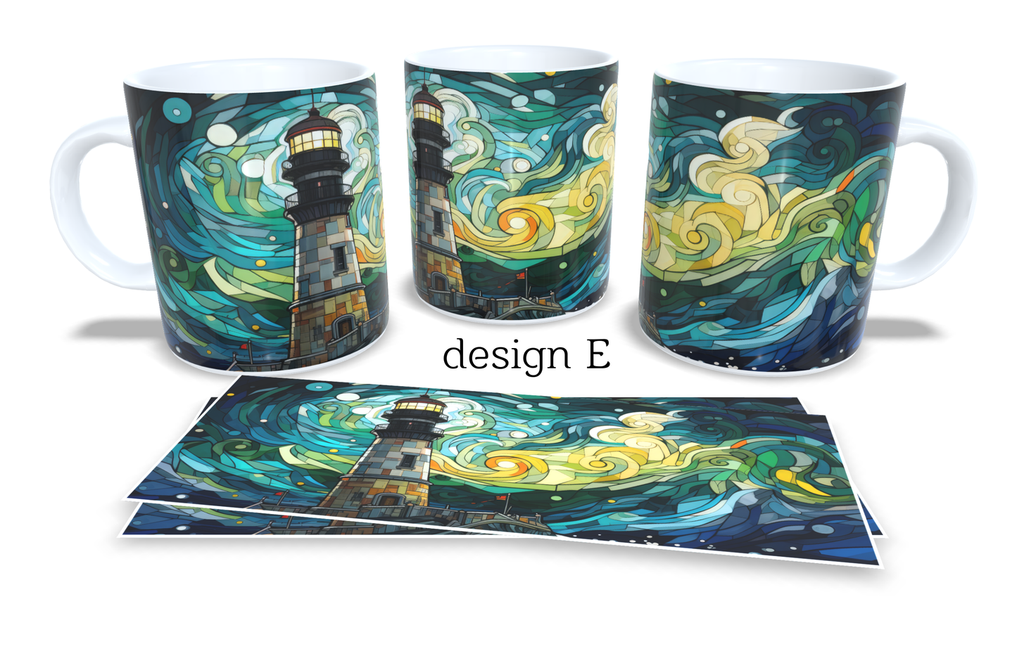 Colourfull Coffee and Tea Mug. Coffee Cup. Tea Mug. Stained-Glass-Lighthouse. Full colour sublimated #309