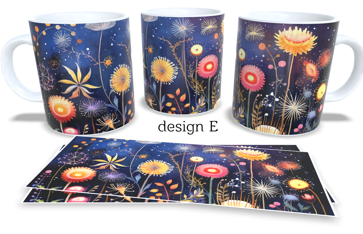 Colourfull Coffee and Tea Mug. Coffee Cup. Tea Mug. Night sky with abstract dandelions. Full colour sublimated #213