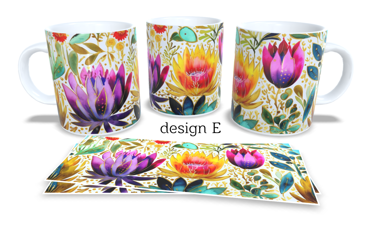 Colourfull Coffee and Tea Mug. Coffee Cup. Tea Mug. Watercolour floral design. Full colour sublimated #253