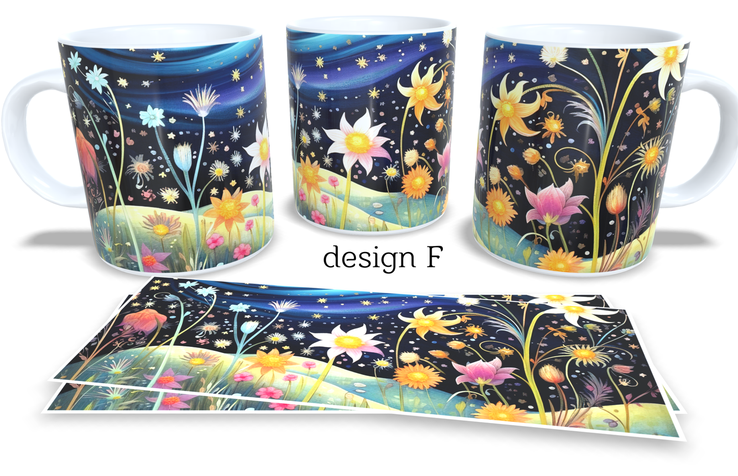 Colourfull Coffee and Tea Mug. Coffee Cup. Tea Mug. Night sky with abstract dandelions. Full colour sublimated #213