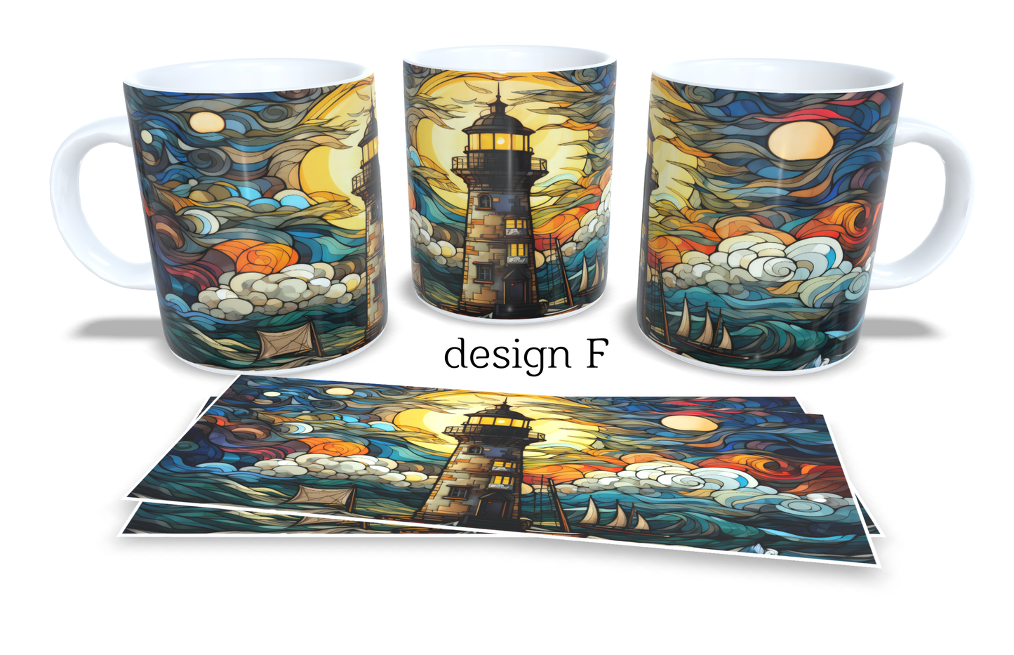 Colourfull Coffee and Tea Mug. Coffee Cup. Tea Mug. Stained-Glass-Lighthouse. Full colour sublimated #309