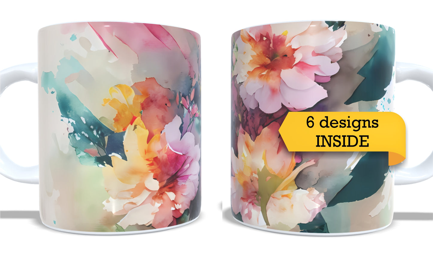 Colourfull Coffee and Tea Mug. Coffee Cup. Tea Mug. Watercolour floral. Full colour sublimated #287