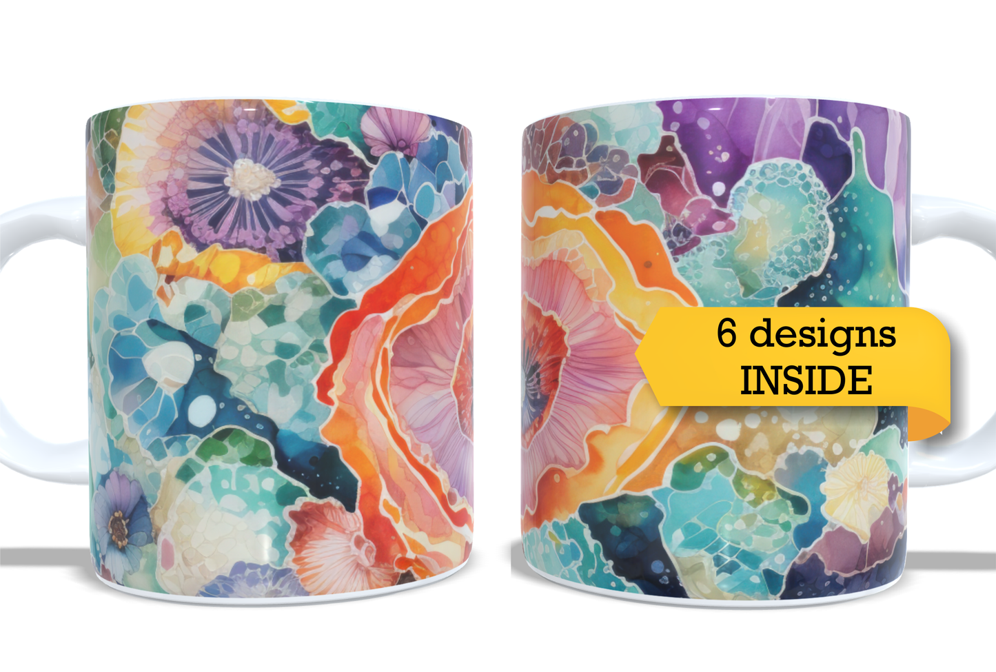 Colourfull Coffee and Tea Mug. Coffee Cup. Tea Mug. Abstract floral design. Full colour sublimated #391