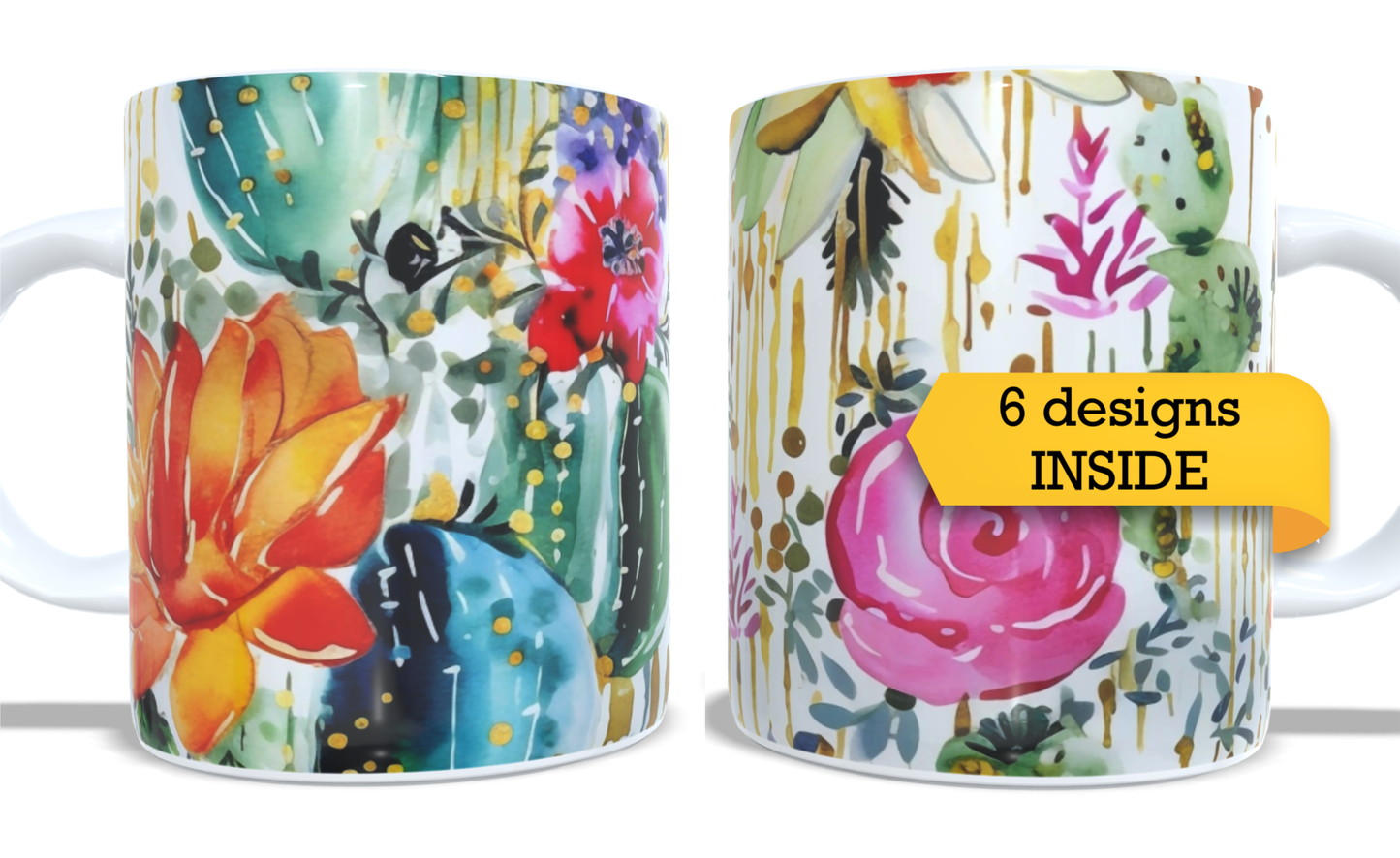 Colourfull Coffee and Tea Mug. Coffee Cup. Tea Mug. Watercolour floral design. Full colour sublimated #253