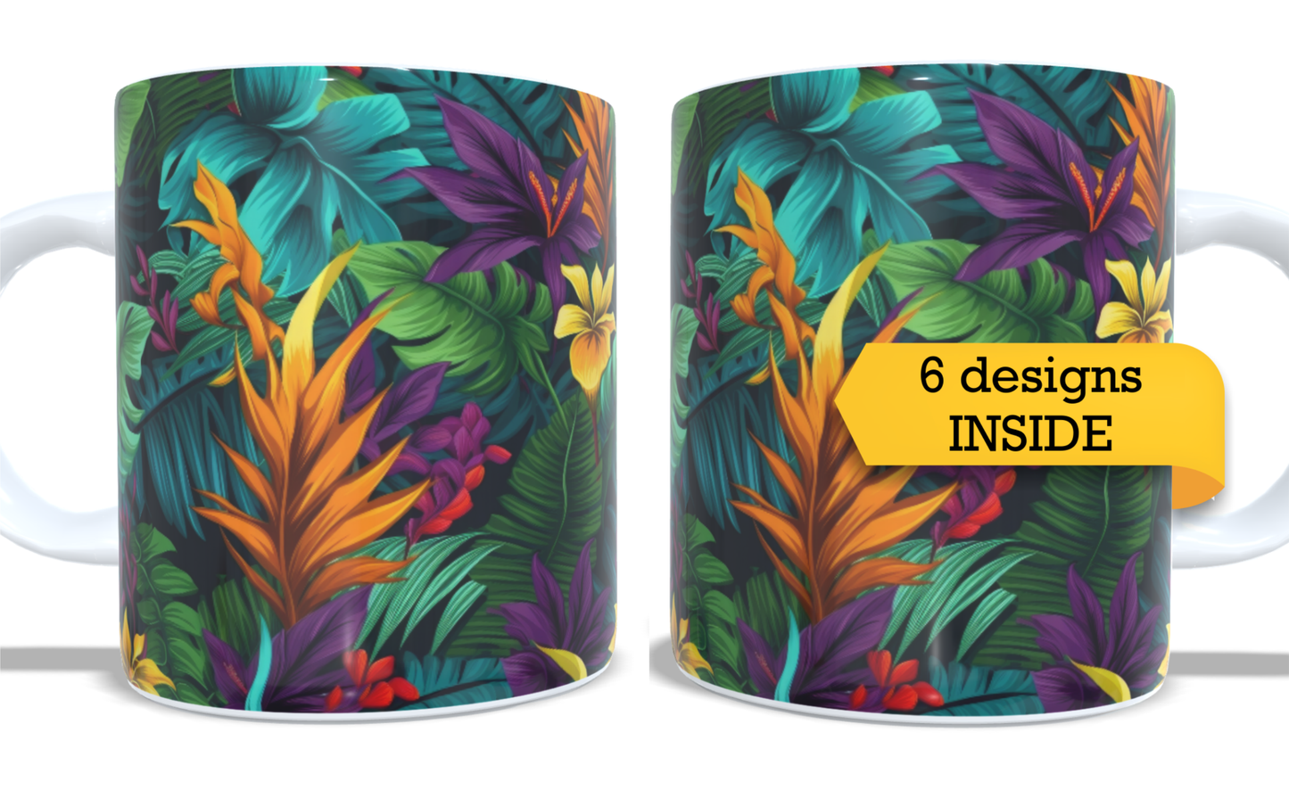 Colourfull Coffee and Tea Mug. Coffee Cup. Tea Mug. Tropical leavs. Full colour sublimated #265