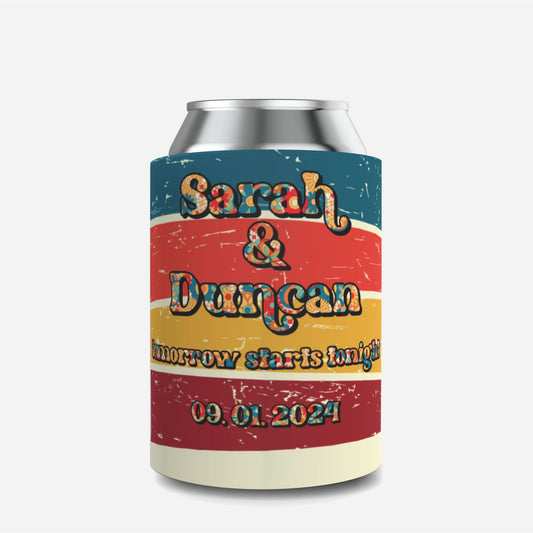 Quantity 10 - Full Colour Wedding Stubby Holder / Can Cooler - Retro - Design 17