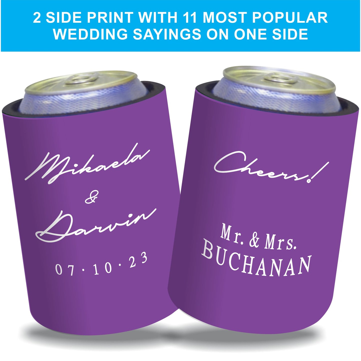 Personalized Wedding Stubby Holders - Quantity 20 - #255A - FREE EXPRESS SHIPPING.