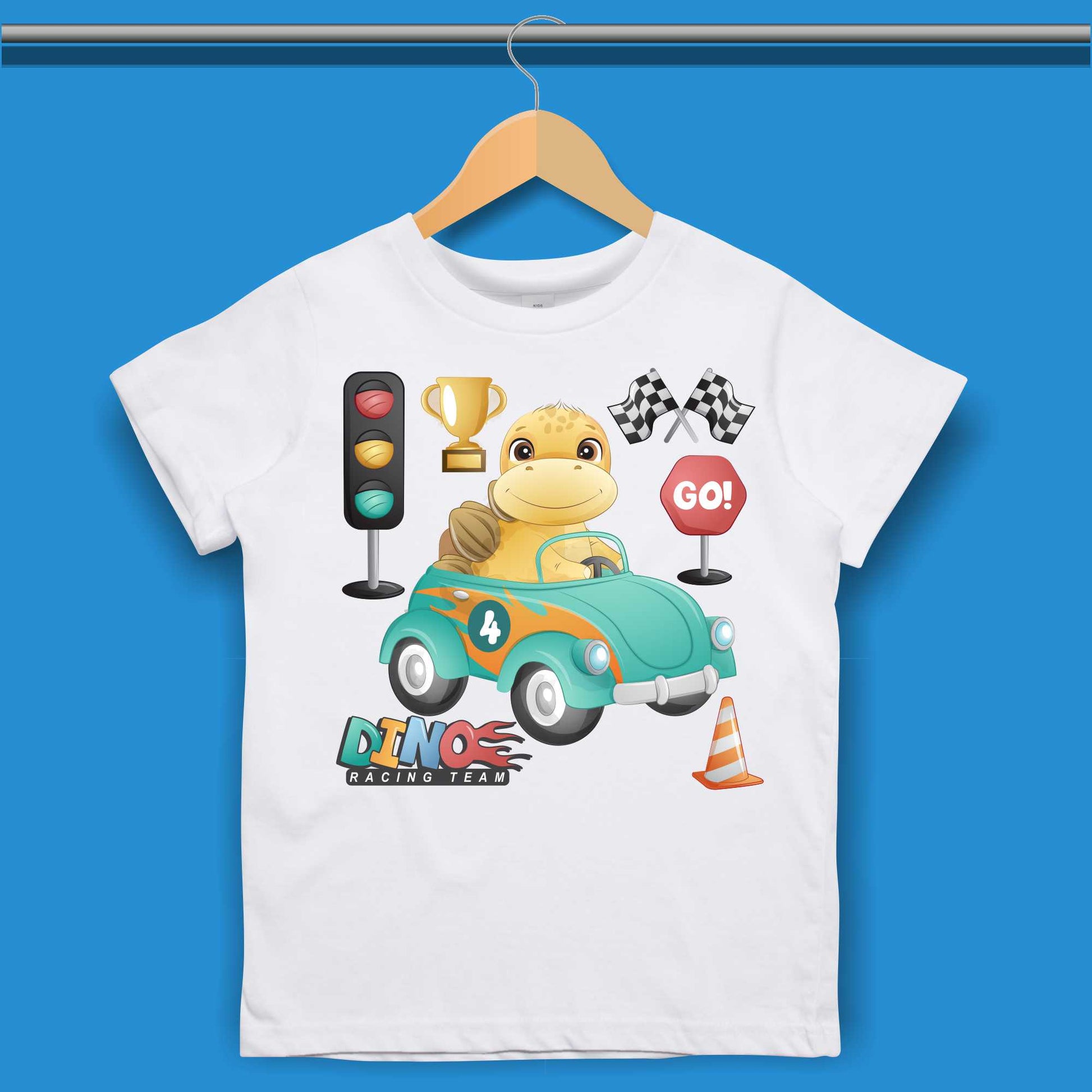 Baby Dino in cartoon car T-shirt for Boys