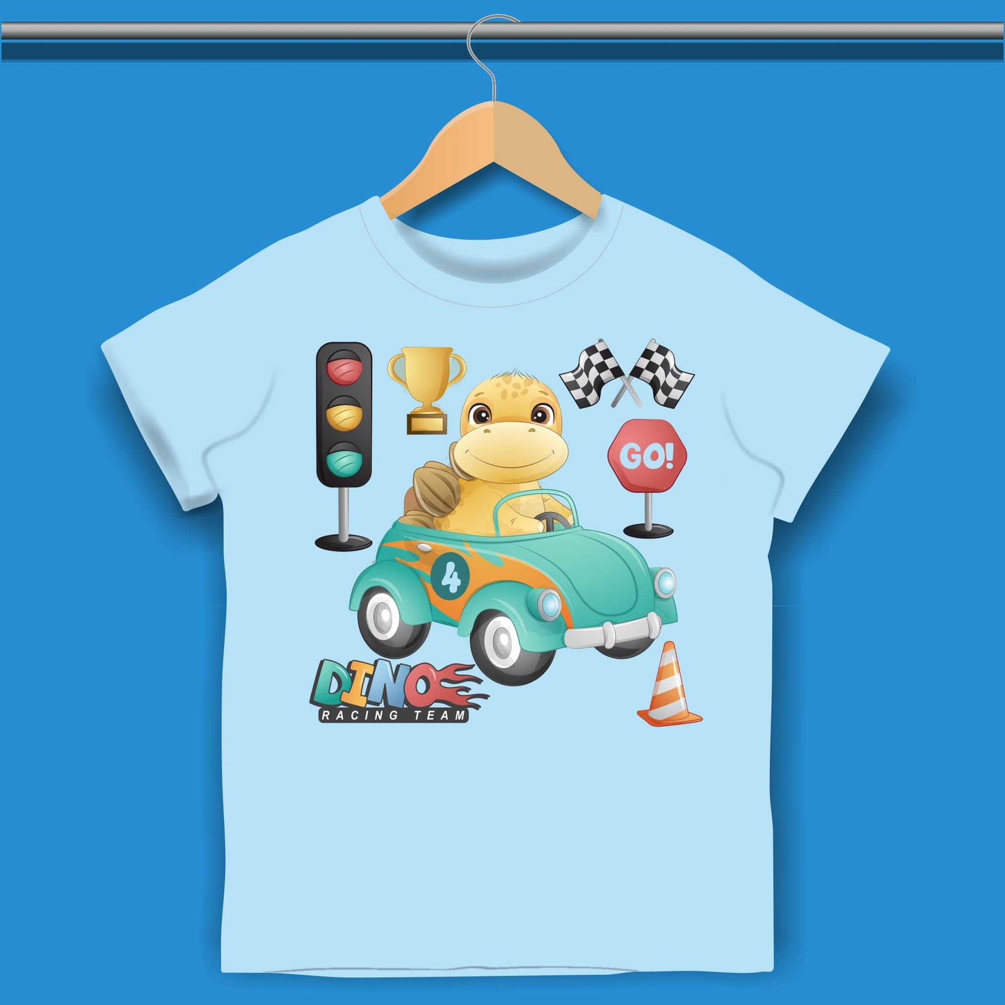 Baby Dino in cartoon car T-shirt for Boys