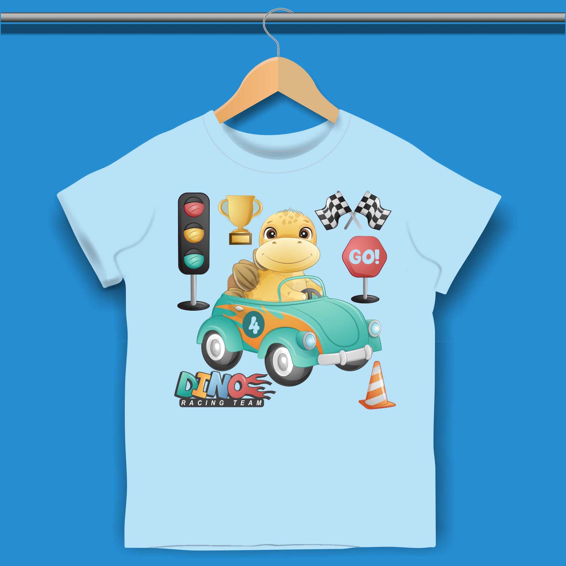 Baby Dino in cartoon car T-shirt for Boys