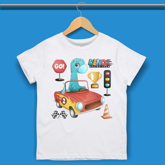 Baby Dino in cartoon car T-shirt for Boys