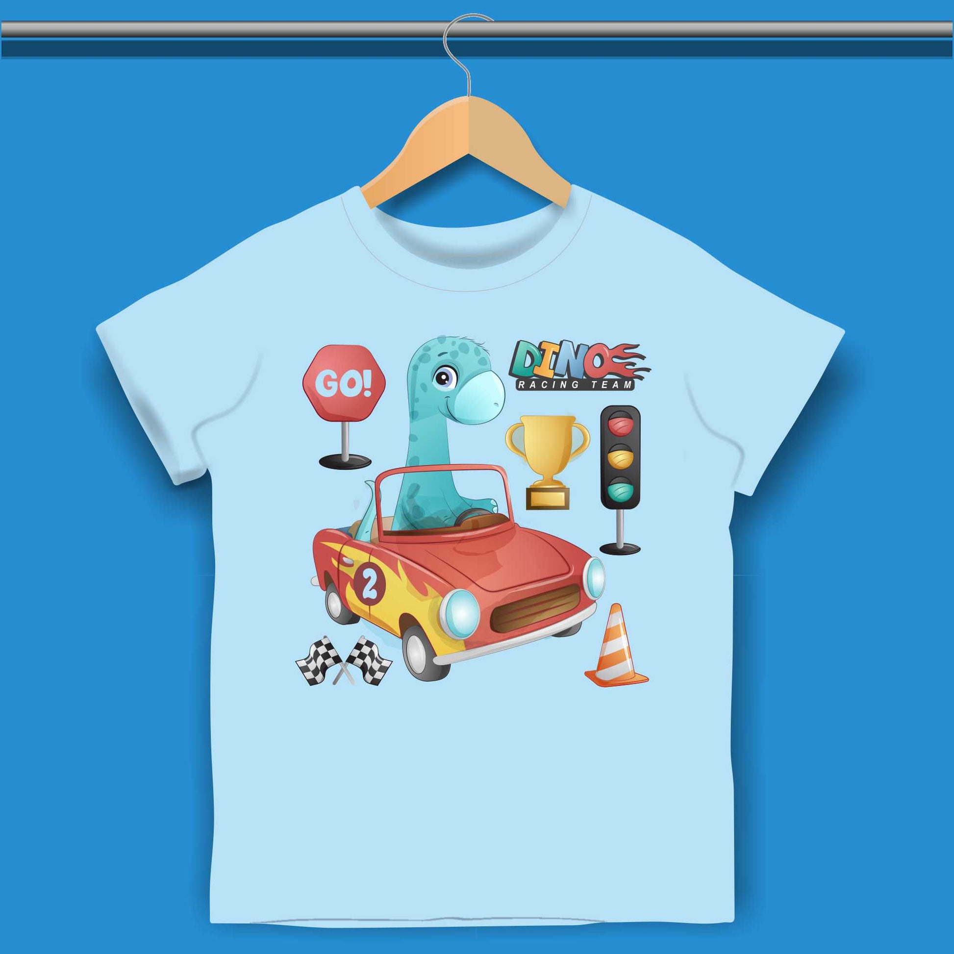 Baby Dino in cartoon car T-shirt for Boys