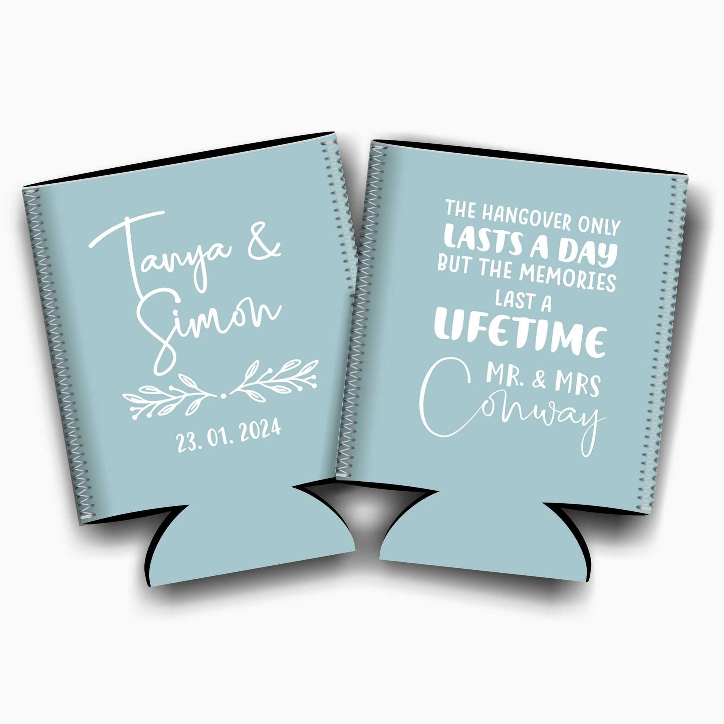 Colapsible flat-pack stubby holders wedding