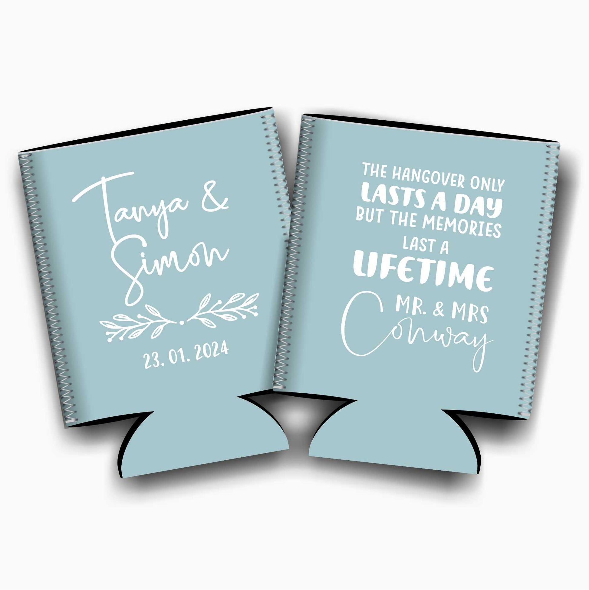 Colapsible flat-pack stubby holders wedding
