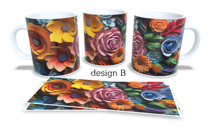 Colourfull Coffee and Tea Mug. Coffee Cup. Tea Mug. 3D AI floral design. Full colour sublimated #020