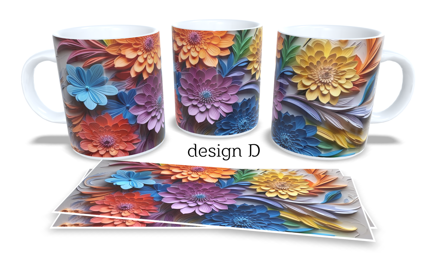 Colourfull Coffee and Tea Mug. Coffee Cup. Tea Mug. 3D AI floral design. Full colour sublimated #020