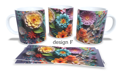 Colourfull Coffee and Tea Mug. Coffee Cup. Tea Mug. 3D AI floral design. Full colour sublimated #020