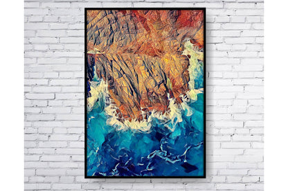 Beach Ocean Wall Art. Beach Prints. Artistic Rocky shore. Ocean Prints. Size A4. #0053