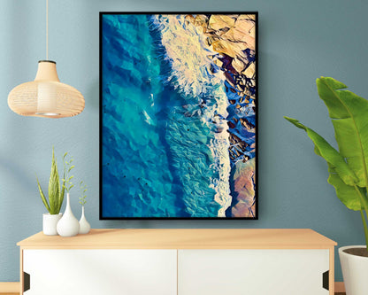 Beach Ocean Wall Art. Beach Prints. Artistic Rocky shore. Ocean Prints. Size A4. #0055