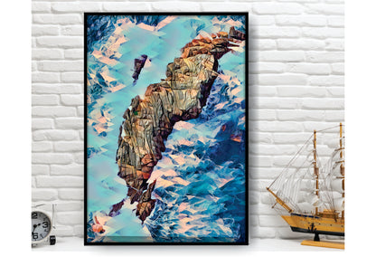 Beach Ocean Wall Art. Beach Prints. Artistic Rocky shore. Ocean Prints. Size A4. #0057
